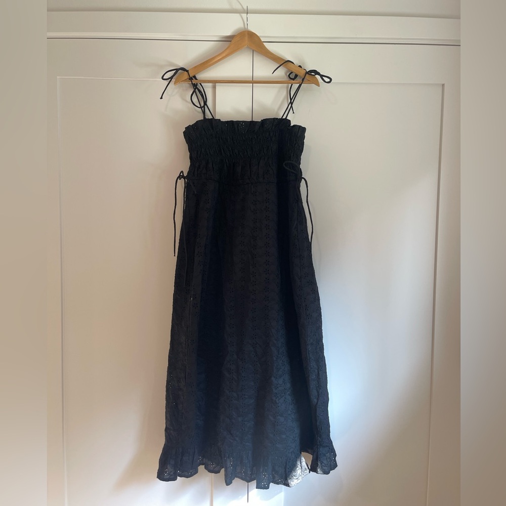Mango eyelet black midi dress